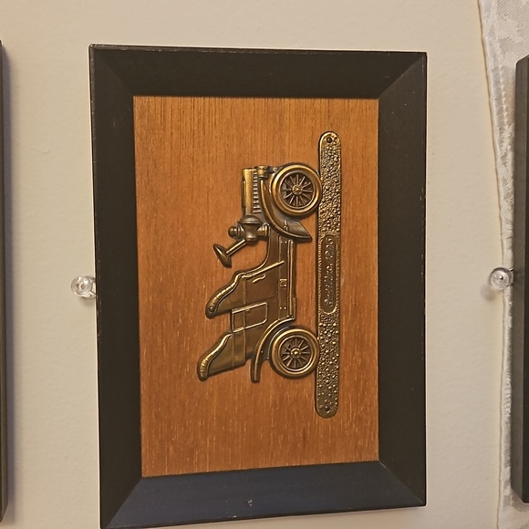 Japan Wall Decor Vintage 3 Wood Framed Brass Antique Car Wall